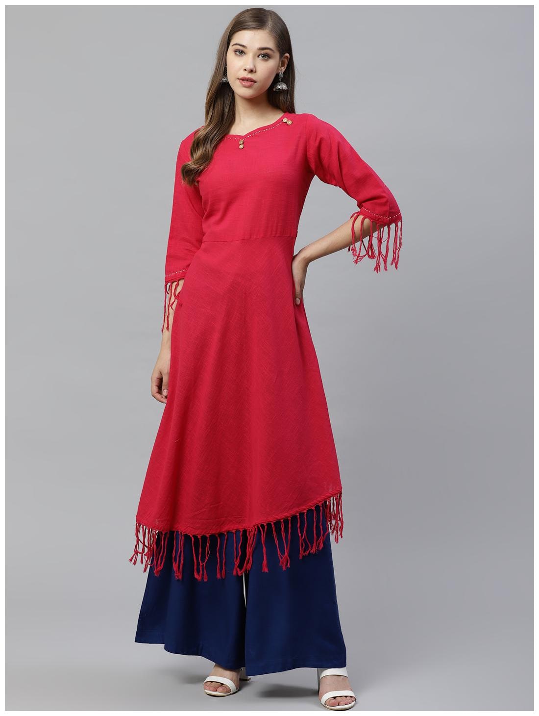 

Yash Gallery Women Red Solid Fit and Flare Kurta