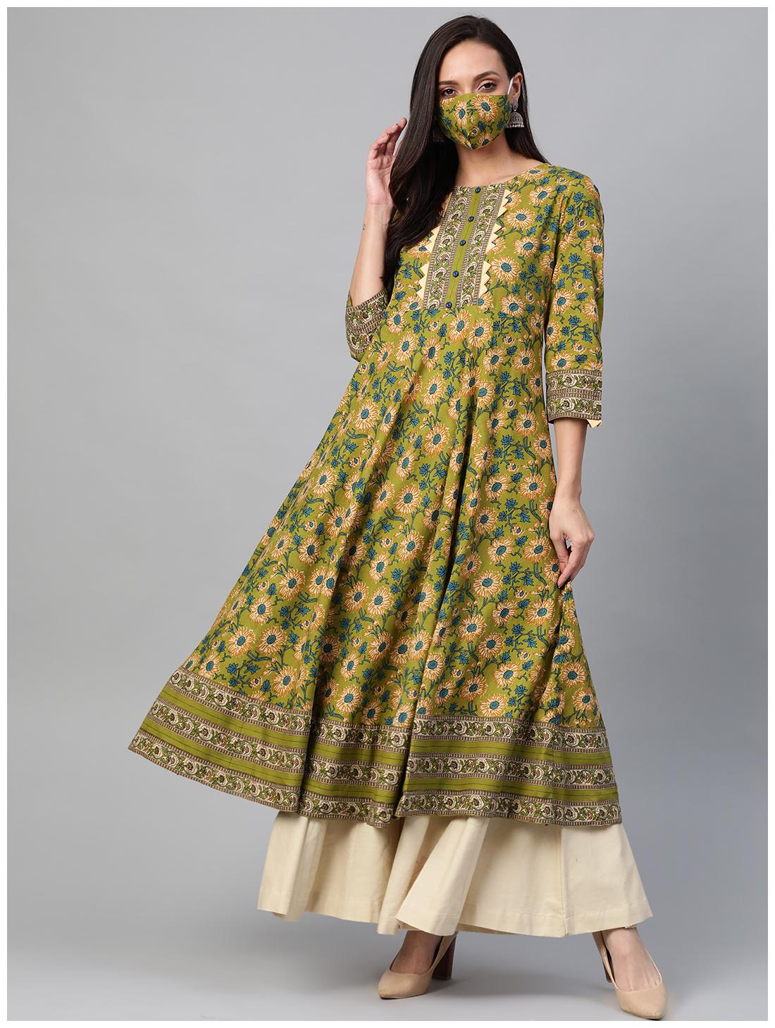 

Yash Gallery Women Green Floral Anarkali Kurta