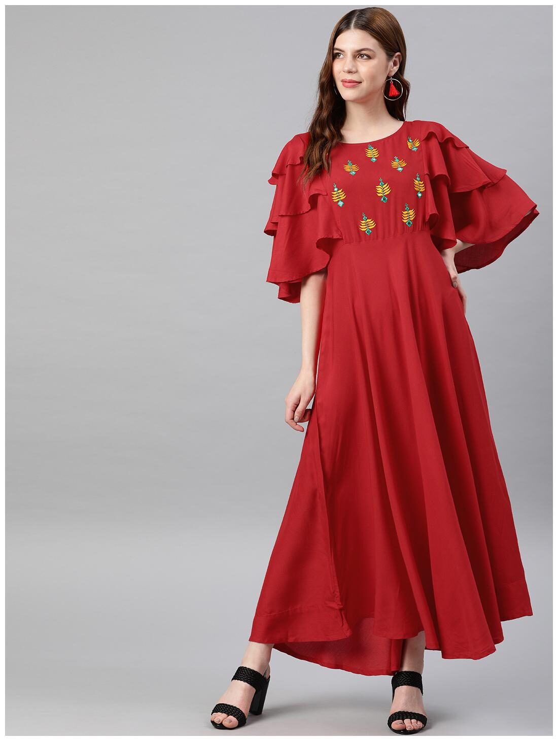 

Yash Gallery Women Rayon Anarkali Kurti Dress -Red