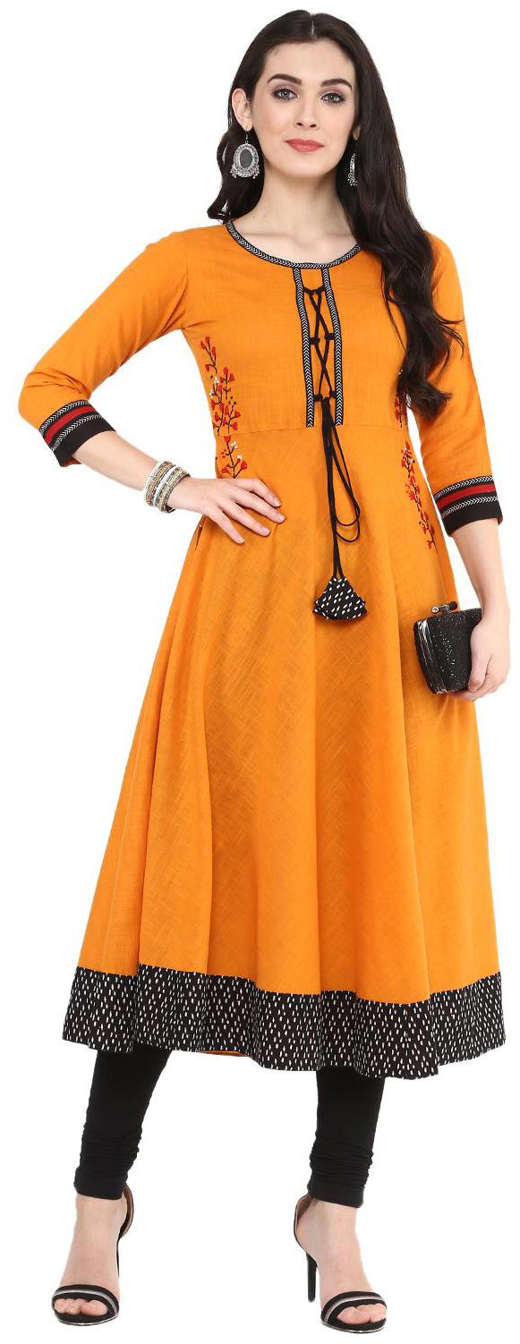 

Yash Gallery Women Cotton Embroidered Anarkali Kurta - Yellow