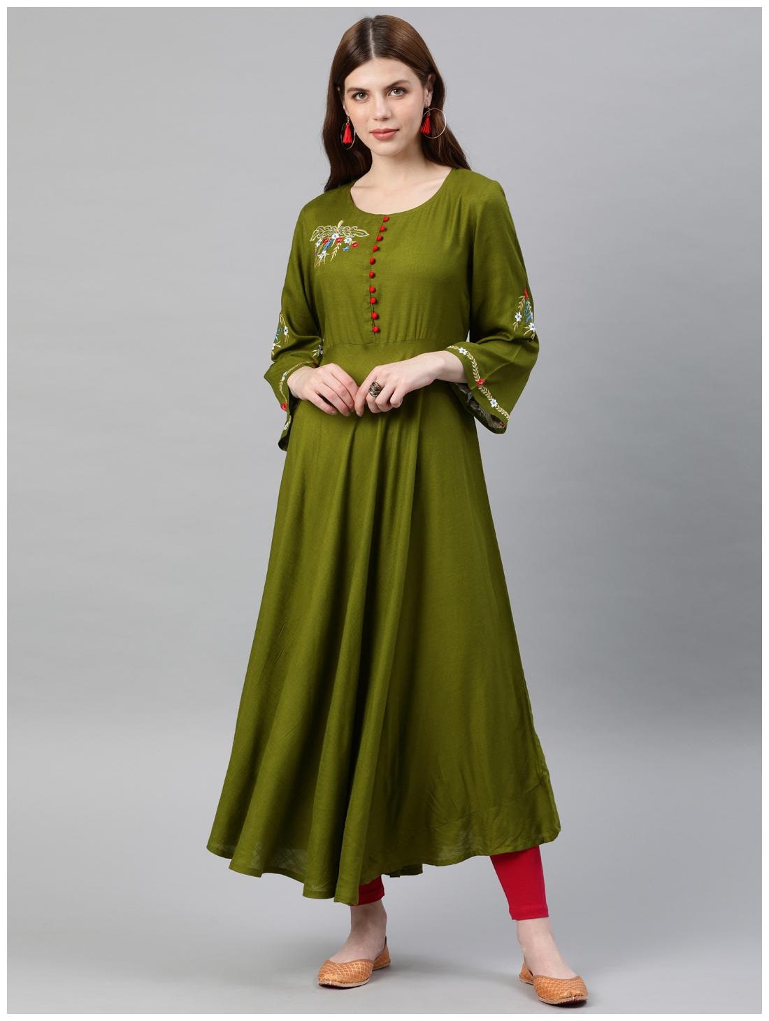 

Yash Gallery Women Rayon Anarkali Kurta -Green