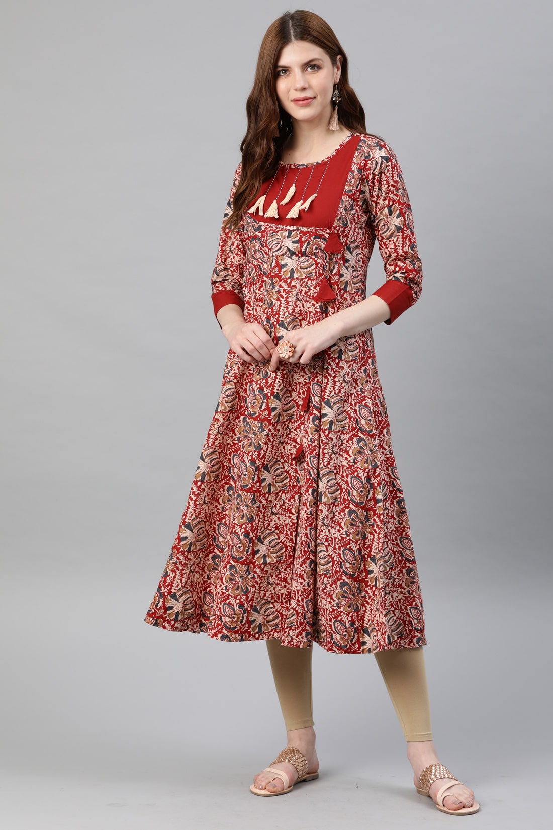 

YASH GALLERY Women s Cotton A-Line Kalamkari Print Kurti
