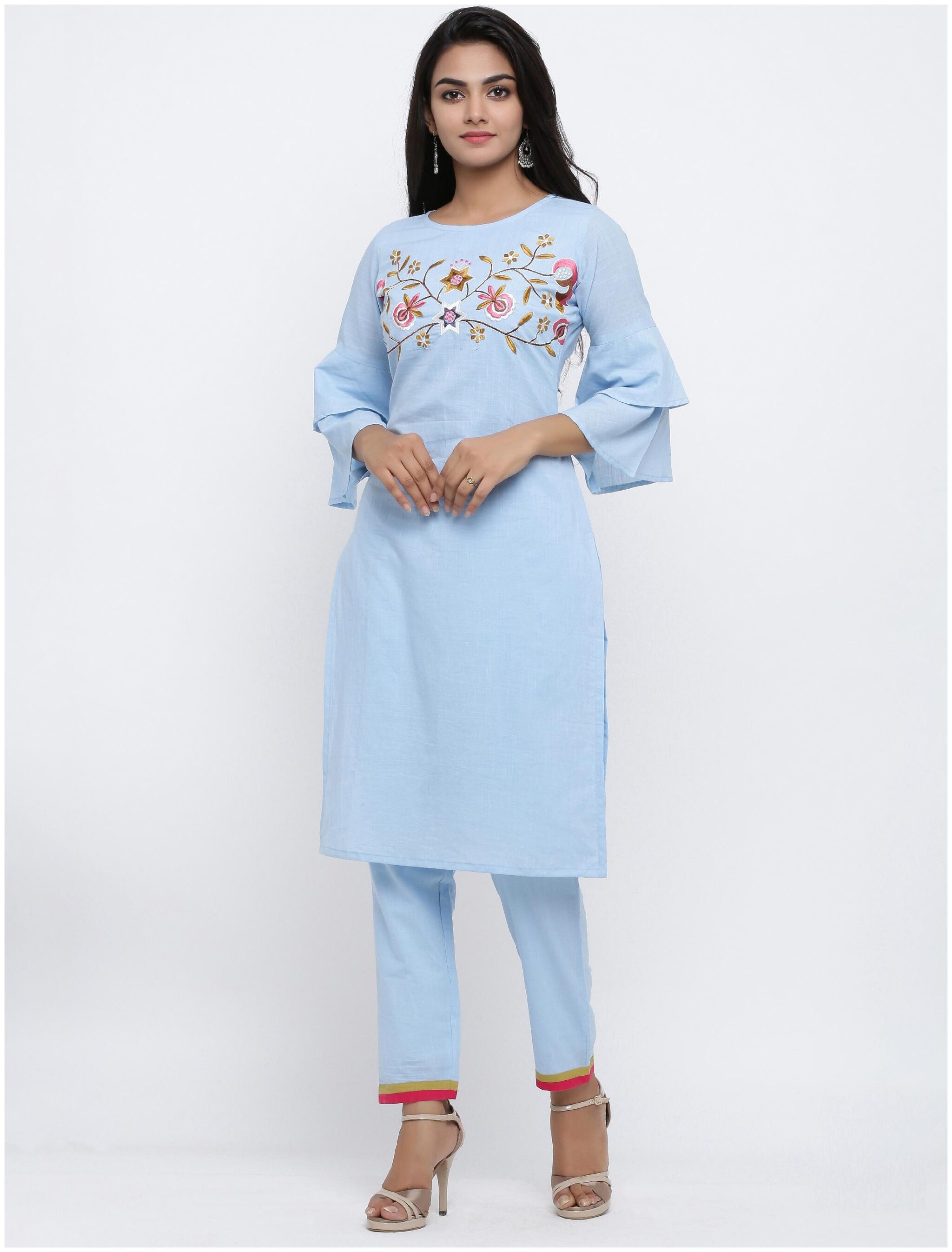 

Yash Gallery Cotton Embroidery Kurta With Pants Blue