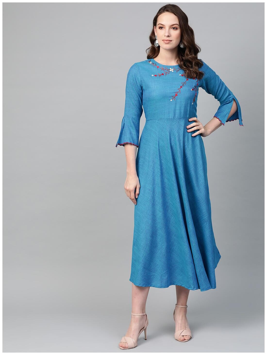 

Yash Gallery Women Blue Embroidered Anarkali Kurta