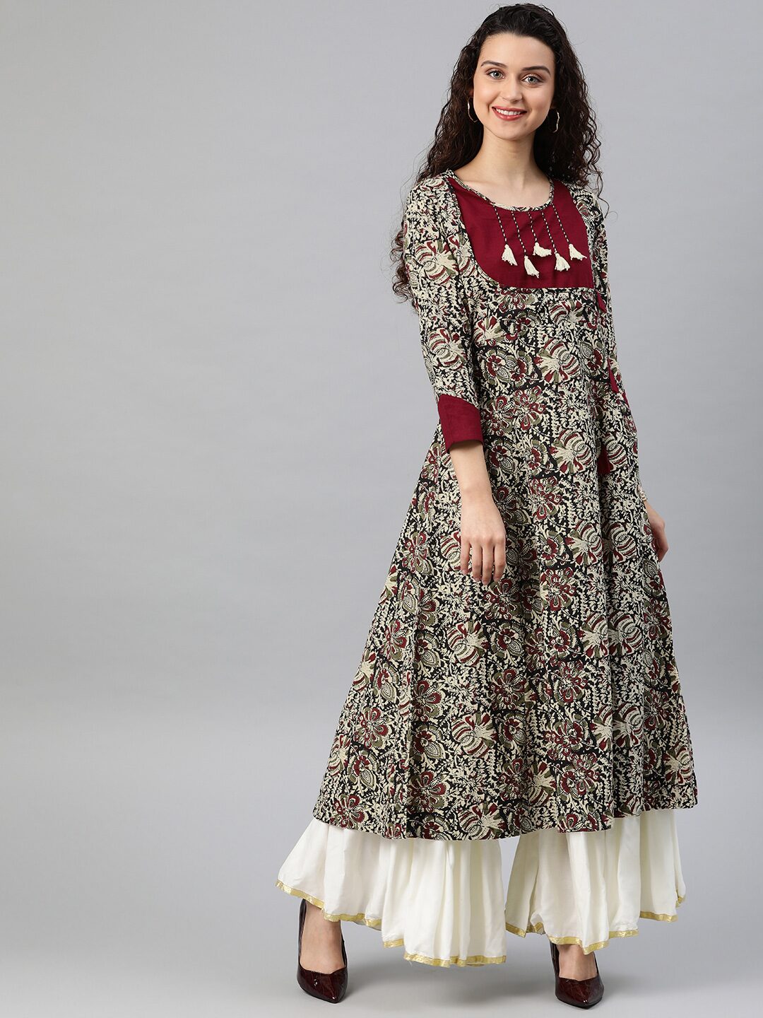 

YASH GALLERY Women s Cotton A-Line Kalamkari Print Kurti