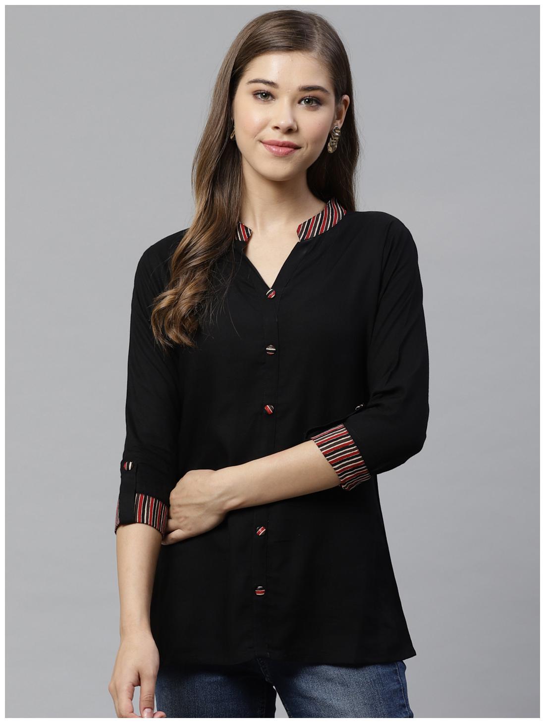 

Yash Gallery Women Black Solid Regular Fit Shirt