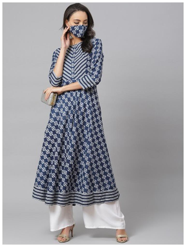 

Yash Gallery Women Blue Floral Anarkali Kurta