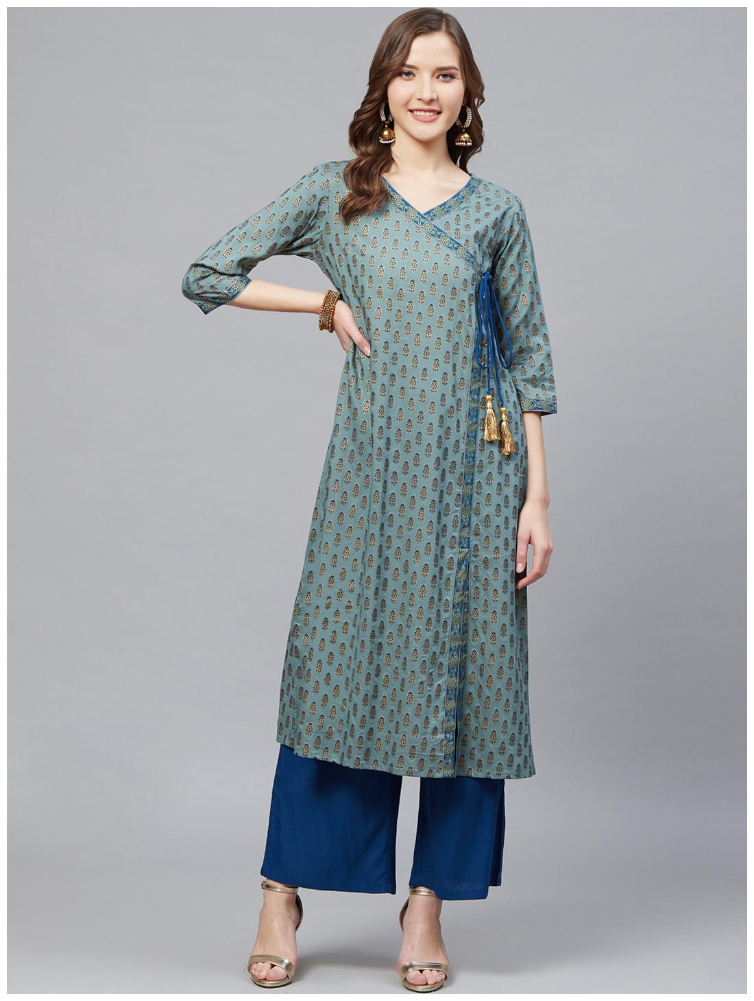

Yash Gallery Viscose Rayon Blue Floral Kurta Palazzo for Women