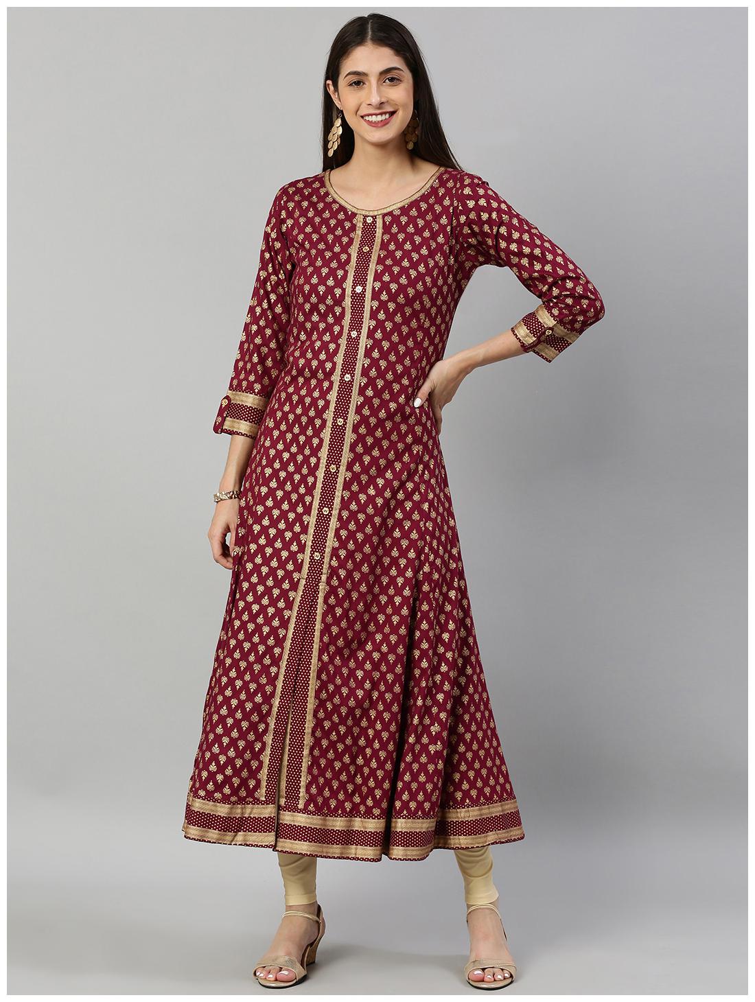 

Yash Gallery Viscose Rayon Printed Maroon Kurta Women