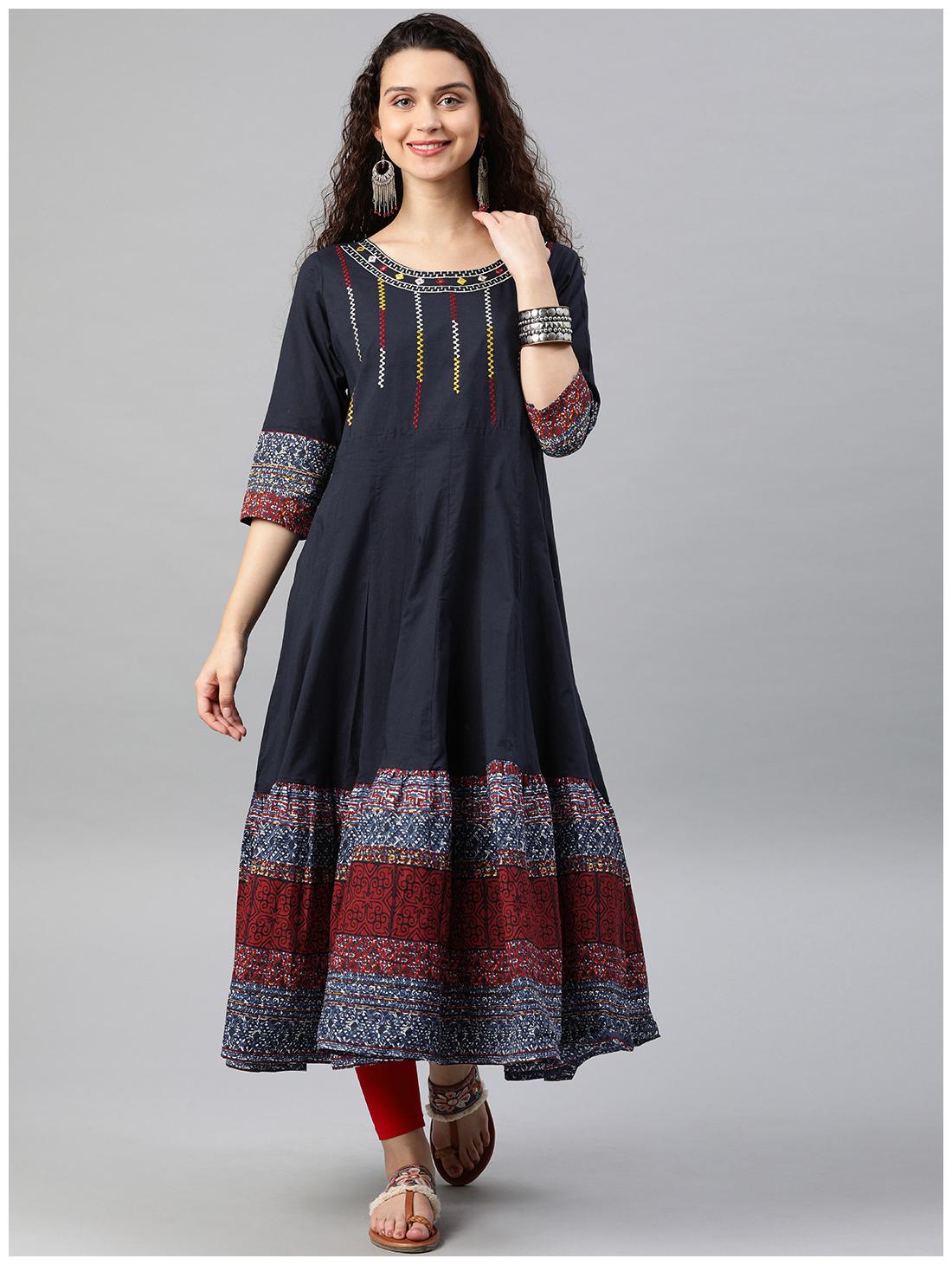 

Yash Gallery Women Cotton Anarkali Kurta -Blue