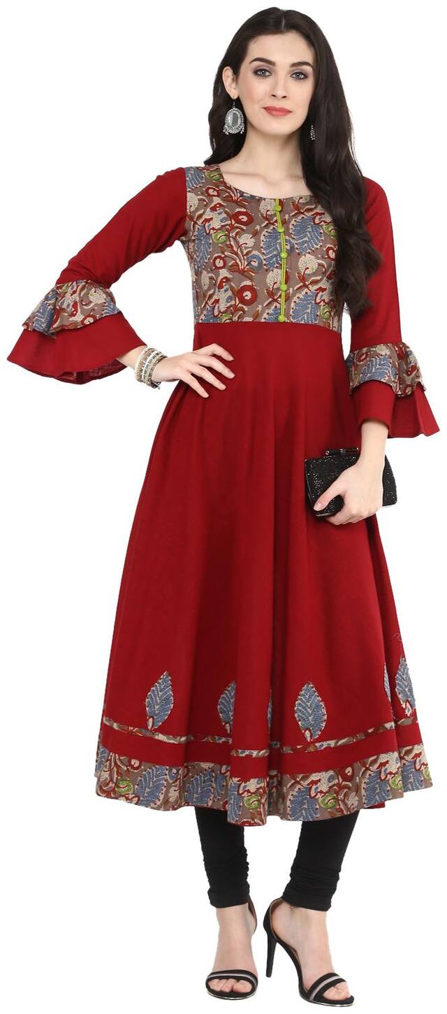 Yash Gallery Women Maroon Floral Anarkali Kurta