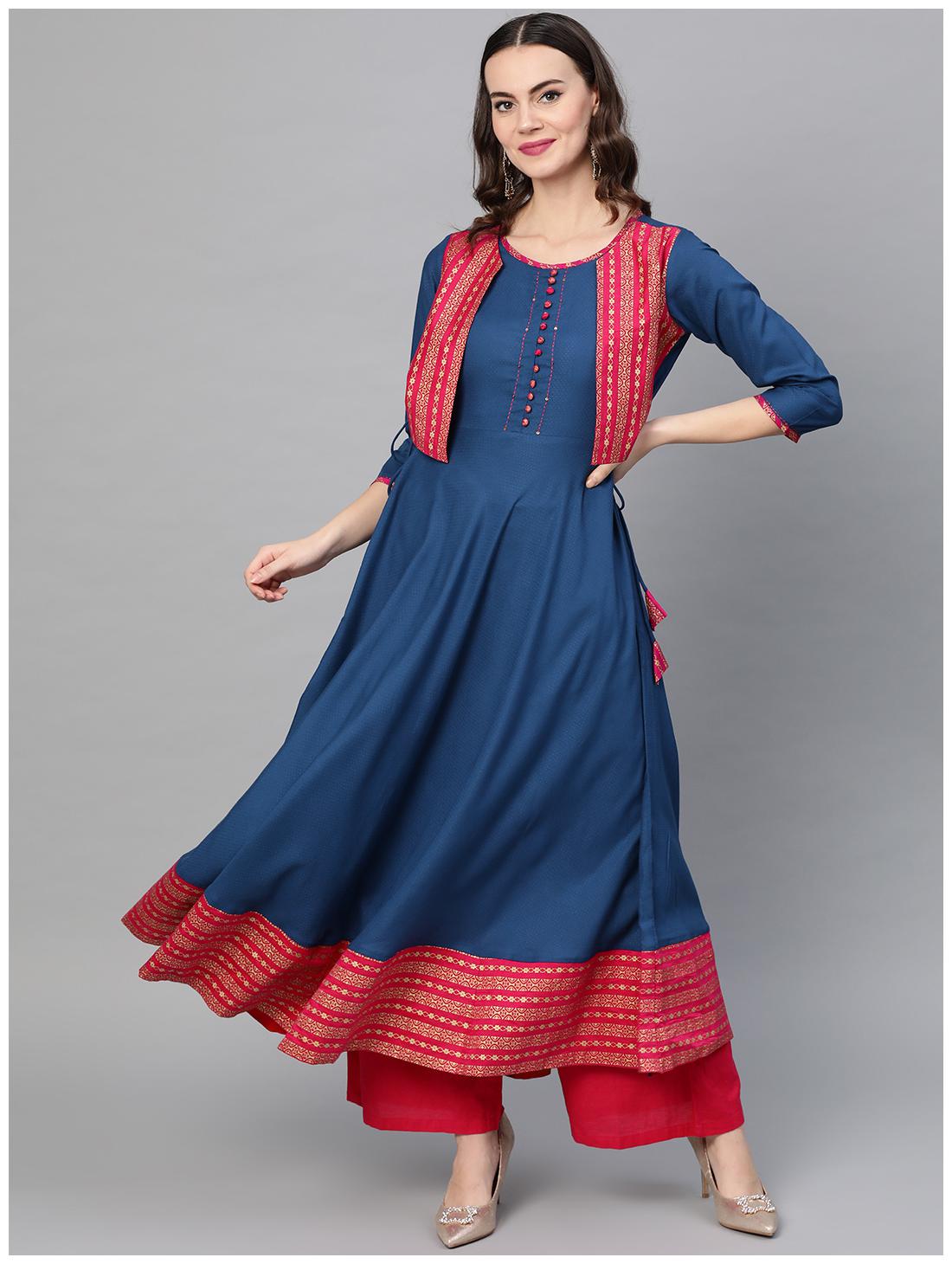 

Yash Gallery Women Rayon Anarkali Kurta -Blue