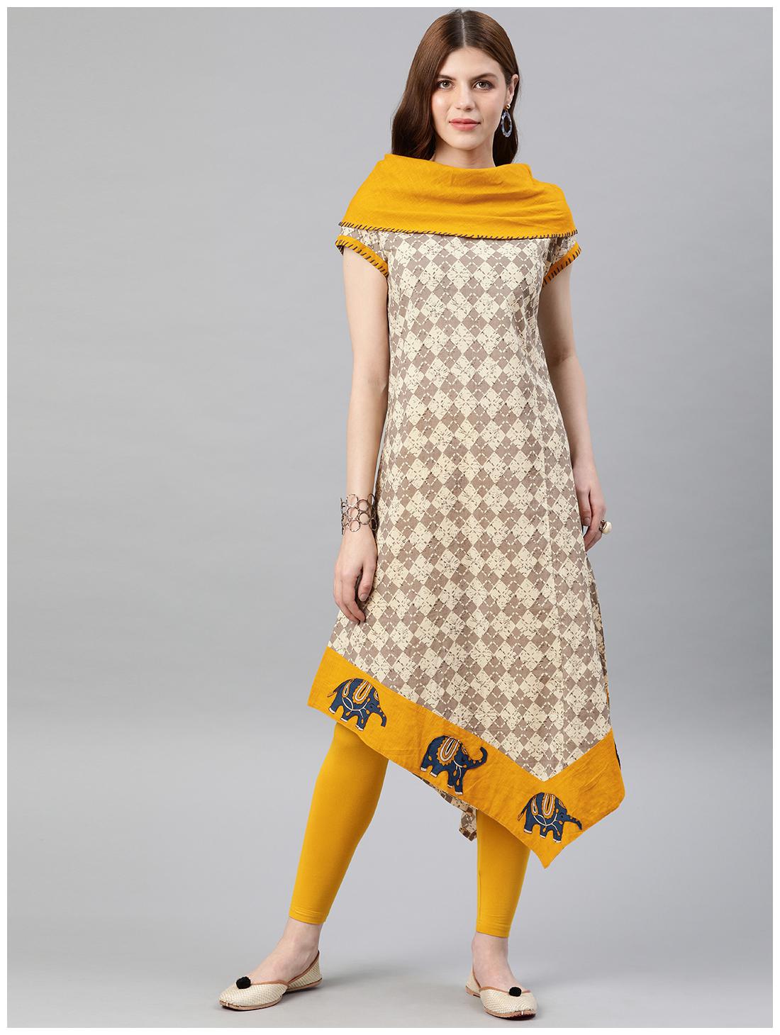 

Yash Gallery Women Yellow Embroidered Assymetrical Kurta