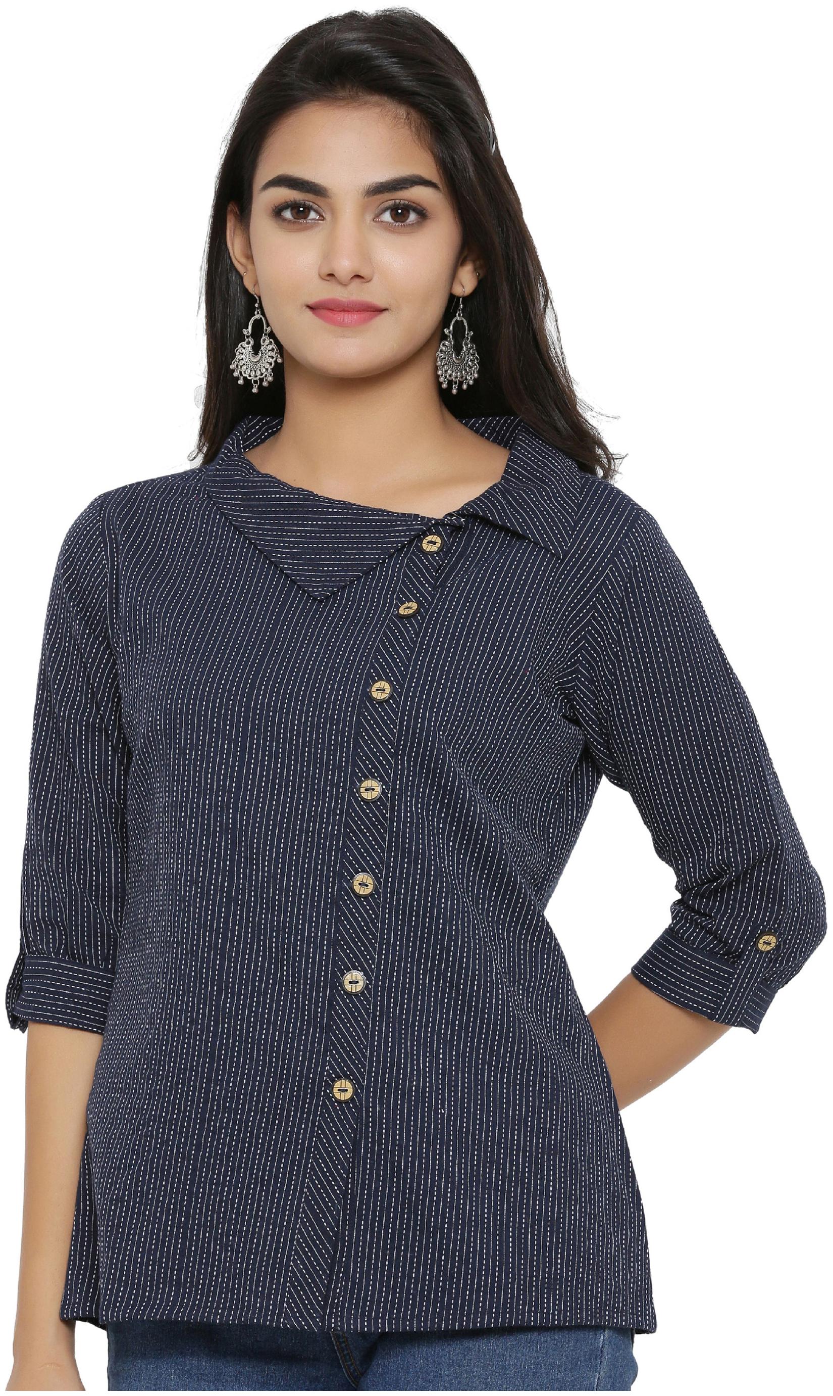 

Yash Gallery Women Blue Printed Regular Fit Shirt