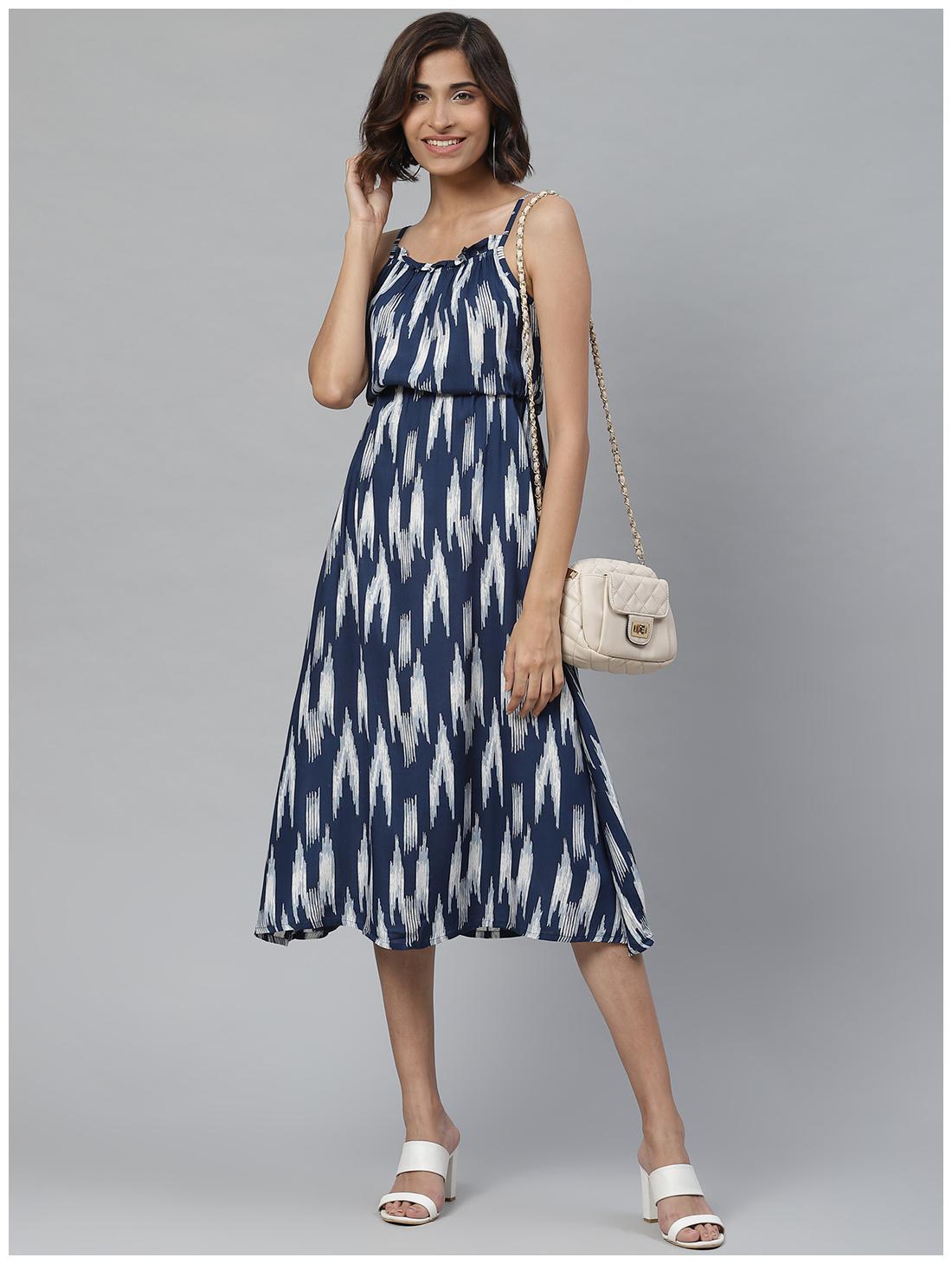 

Yash Gallery Blue Printed Flared dress