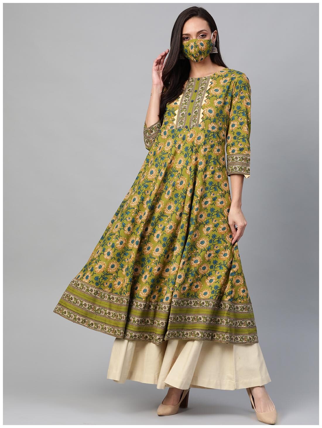 

Yash Gallery Women Green Floral Anarkali Kurta