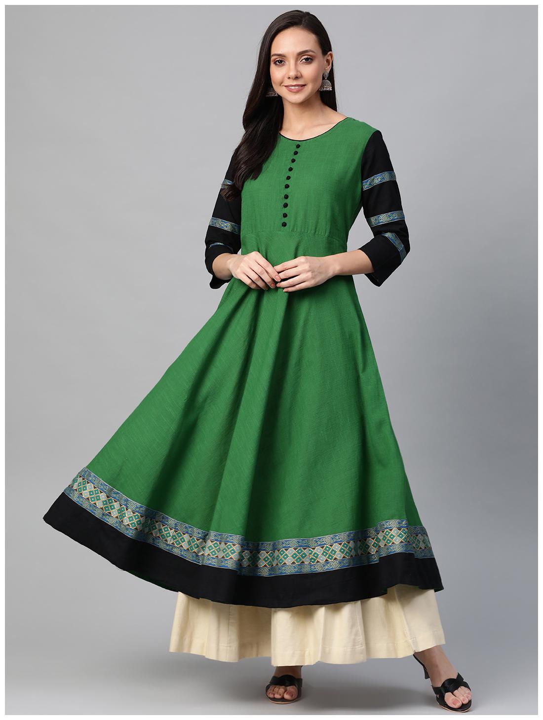 

Yash Gallery Women Green Solid Anarkali Kurta