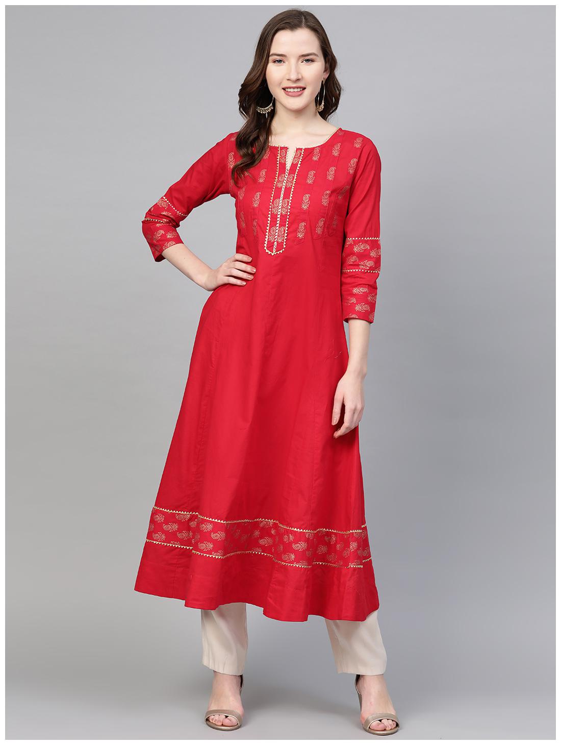 

Yash Gallery Women Red Floral Anarkali Kurta