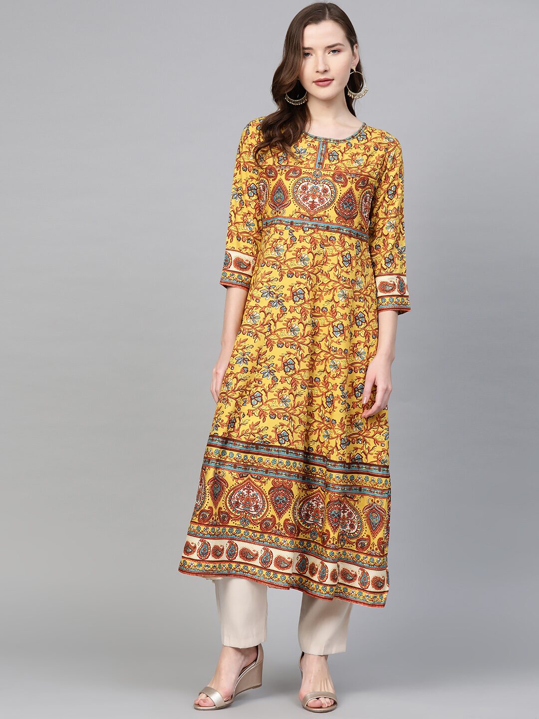 

Yash Gallery Women Mustard Floral Anarkali Kurta