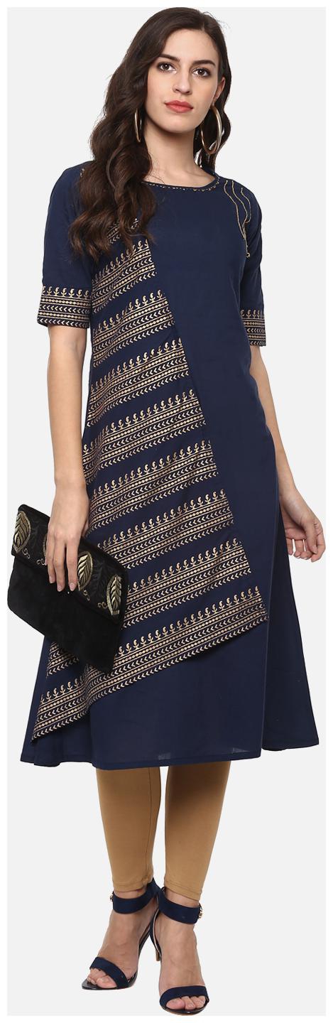 

YASH GALLERY Women Cotton Gold Print A-Line Kurta