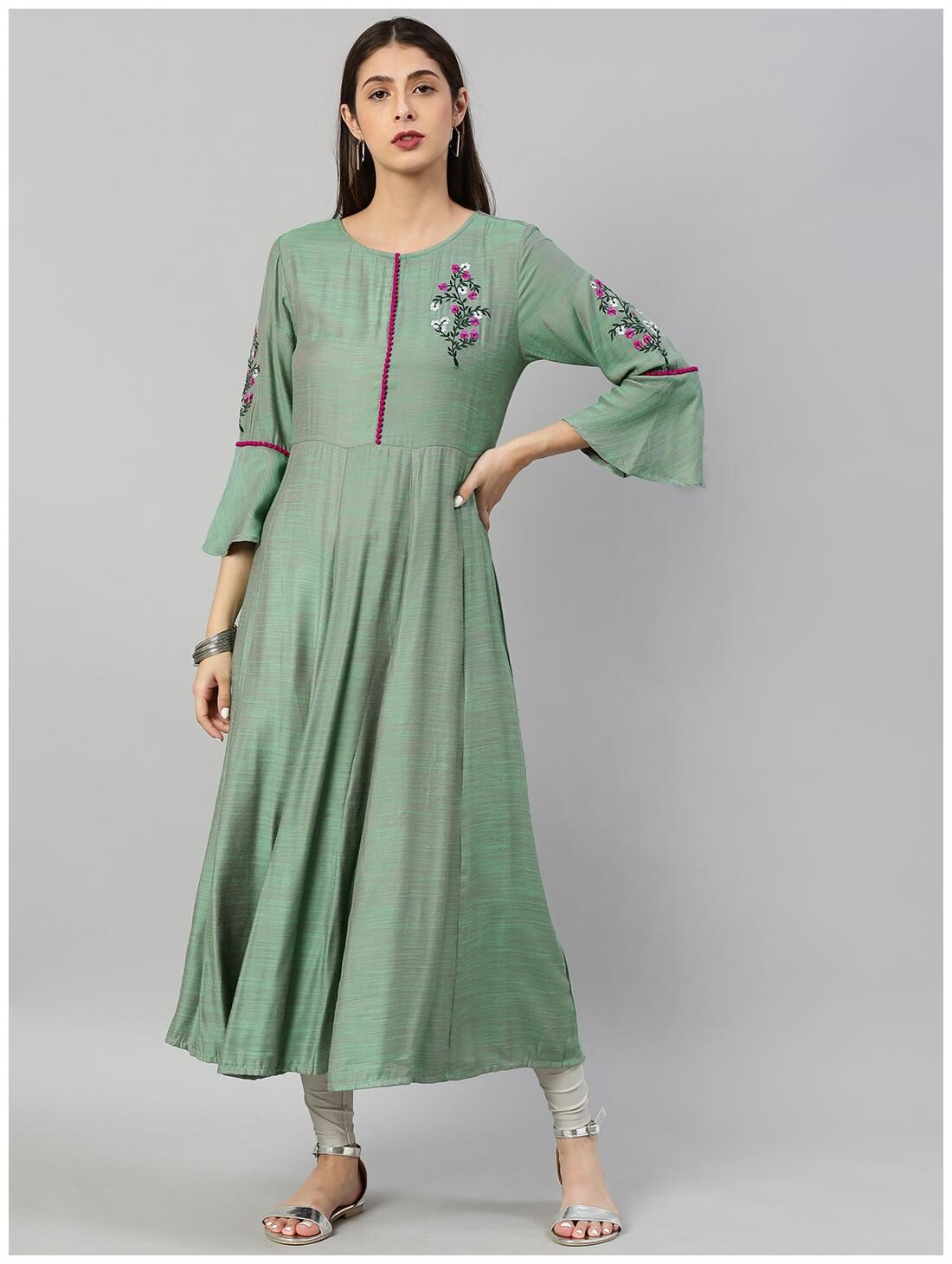 

Yash Gallery Women Green Embroidered Anarkali Kurta