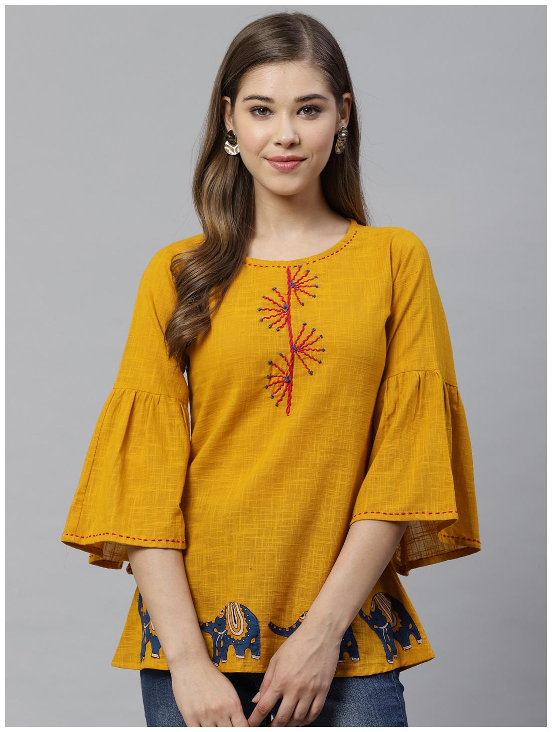 

Yash Gallery Women Printed Regular top - Yellow