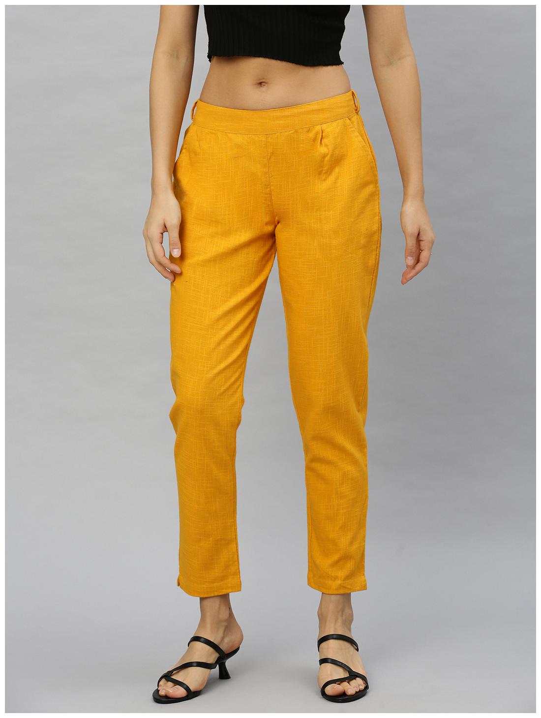 

Yash Gallery Cotton Solid Mustard Trouser Pant For Women