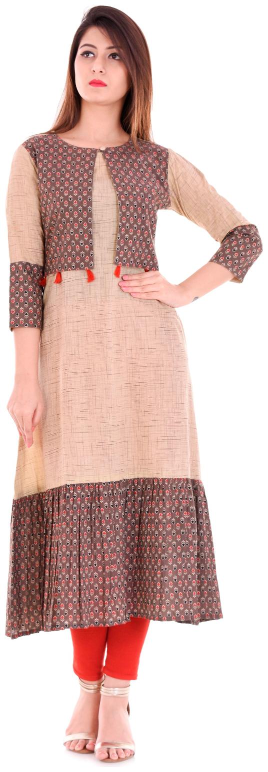 

Yash Gallery Women Beige Printed Angrakha Kurta