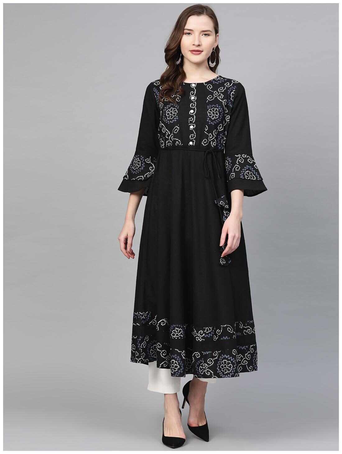 

Yash Gallery Women Black Bandhani Anarkali Kurta