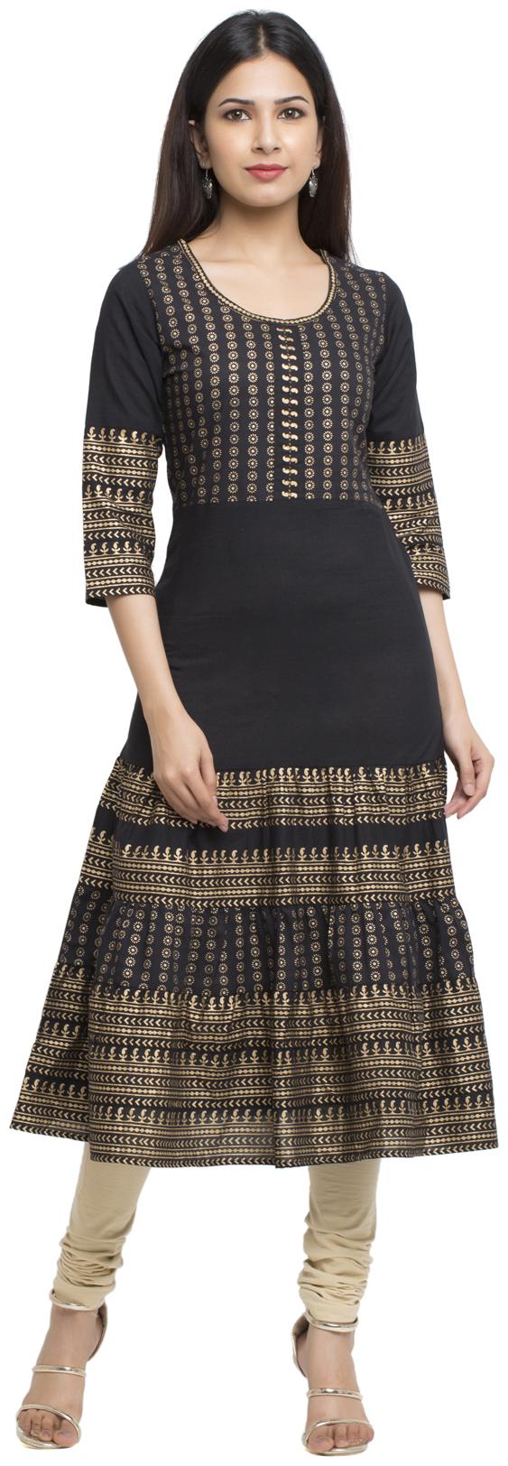 

Yash Gallery Women Black Printed Anarkali Kurta