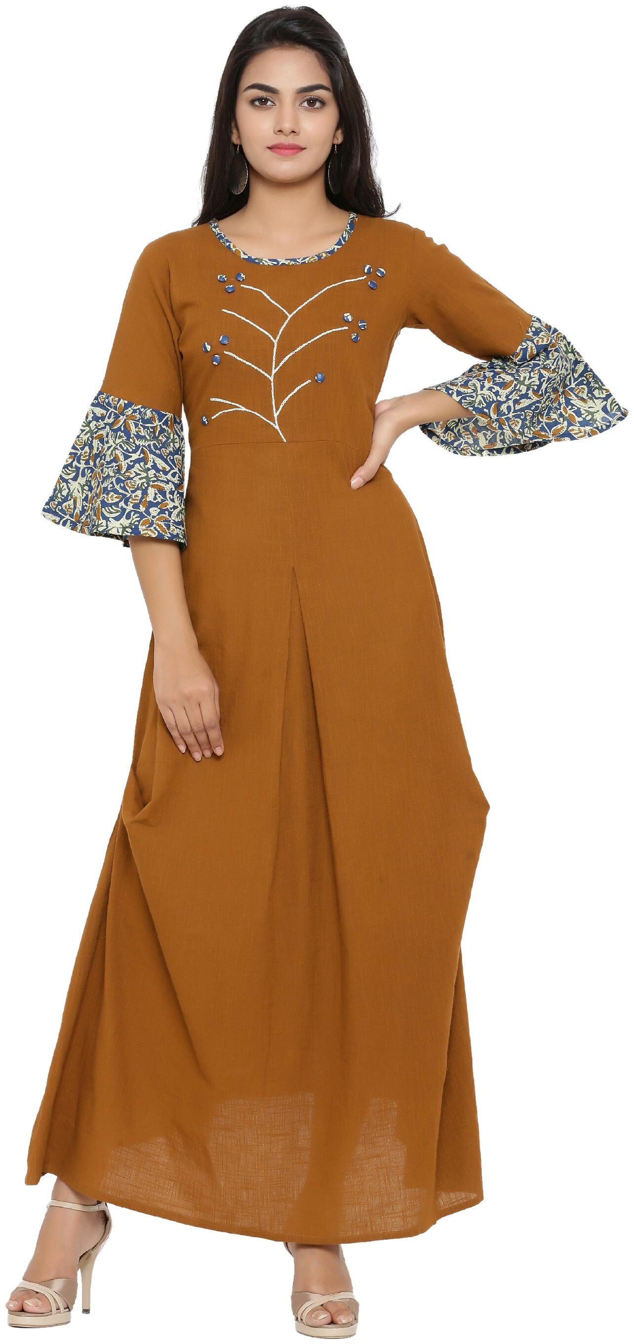 

Yash Gallery Women Cotton Brown Kurti Dress