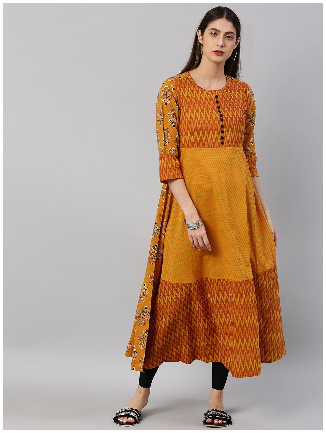 

Yash Gallery Women Yellow Printed Fit and Flare Kurta