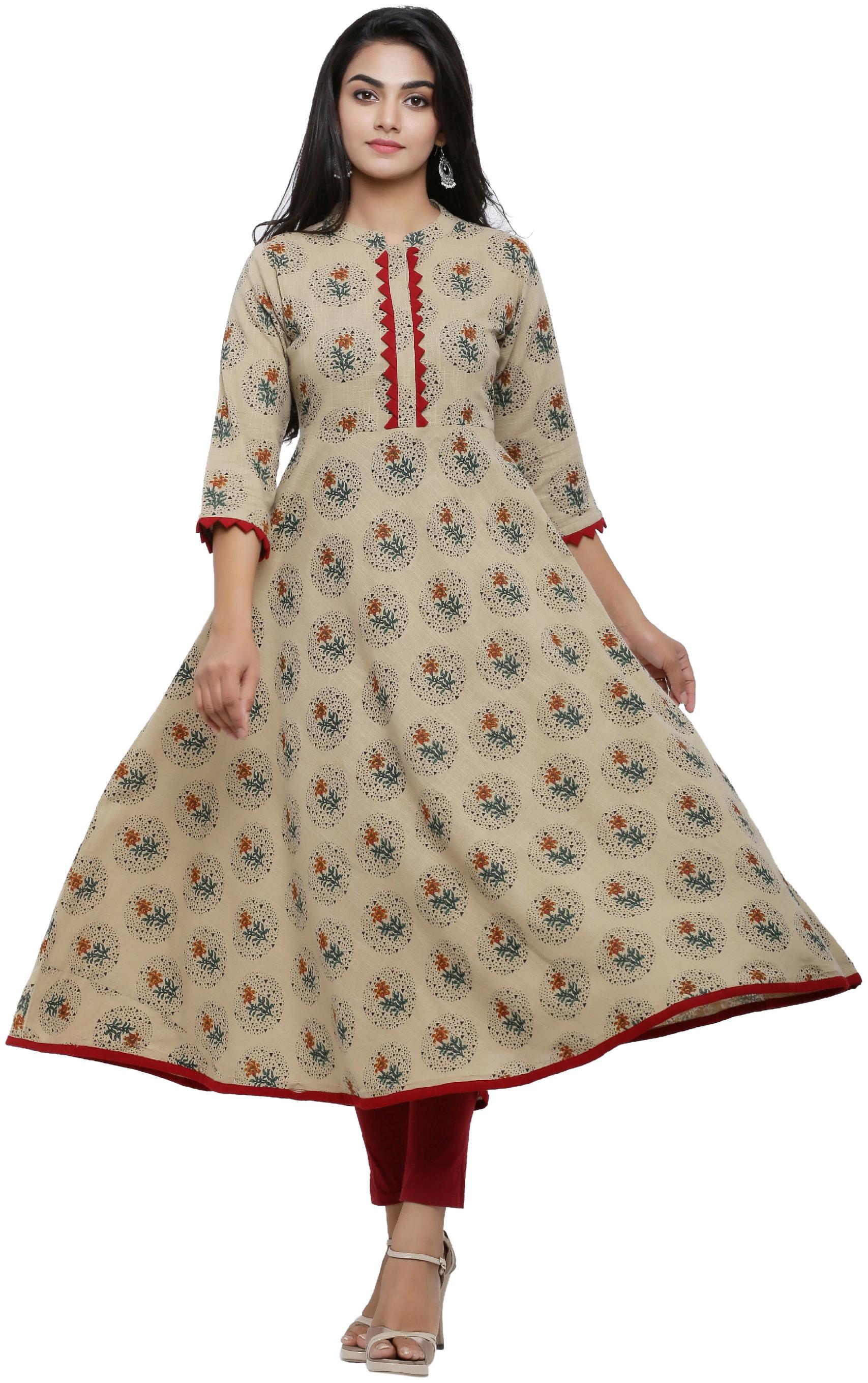 

Yash Gallery Women Beige Floral Anarkali Kurta