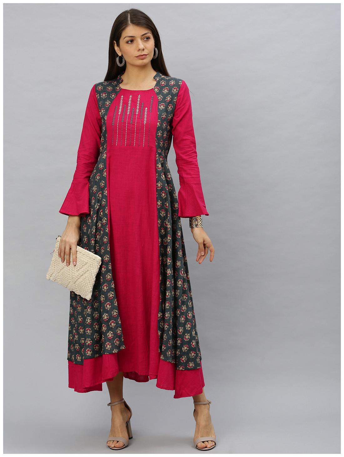 

Yash Gallery Cotton Grey Floral Fusion Dresses For Women