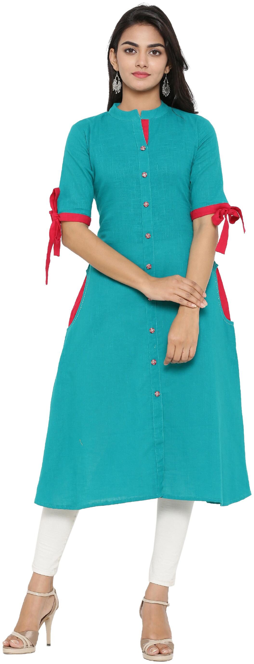 

Yash Gallery Women Cotton Turquoise Kurti