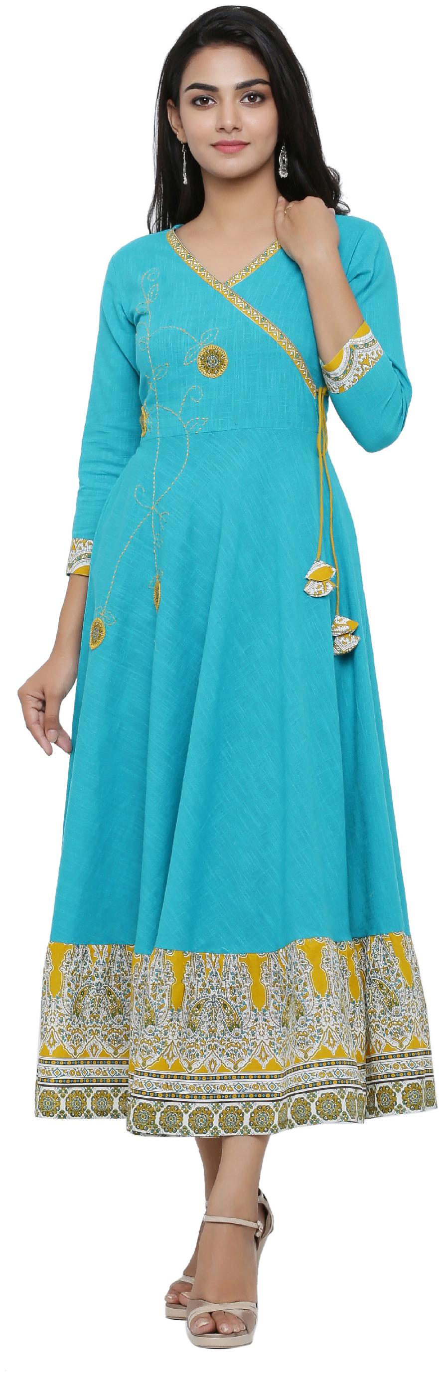 

Yash Gallery Women Blue Embroidered Angrakha Kurta