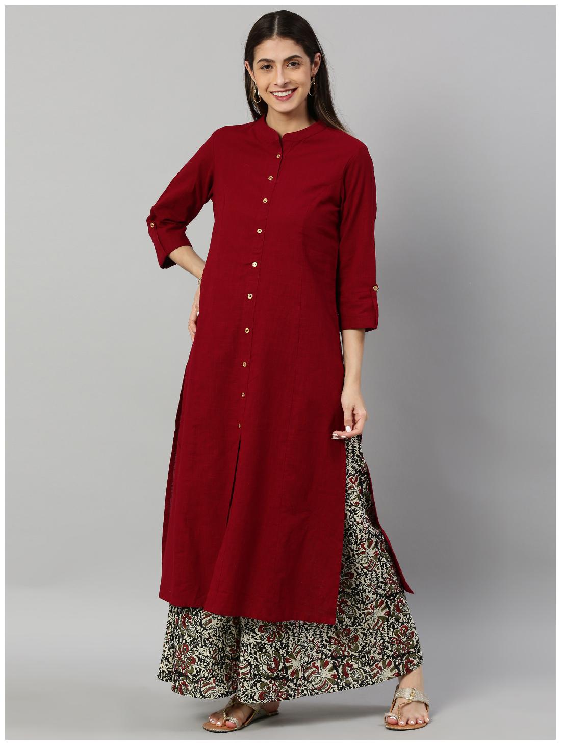 

Yash Gallery Women Maroon Solid Straight Kurta With Palazzo