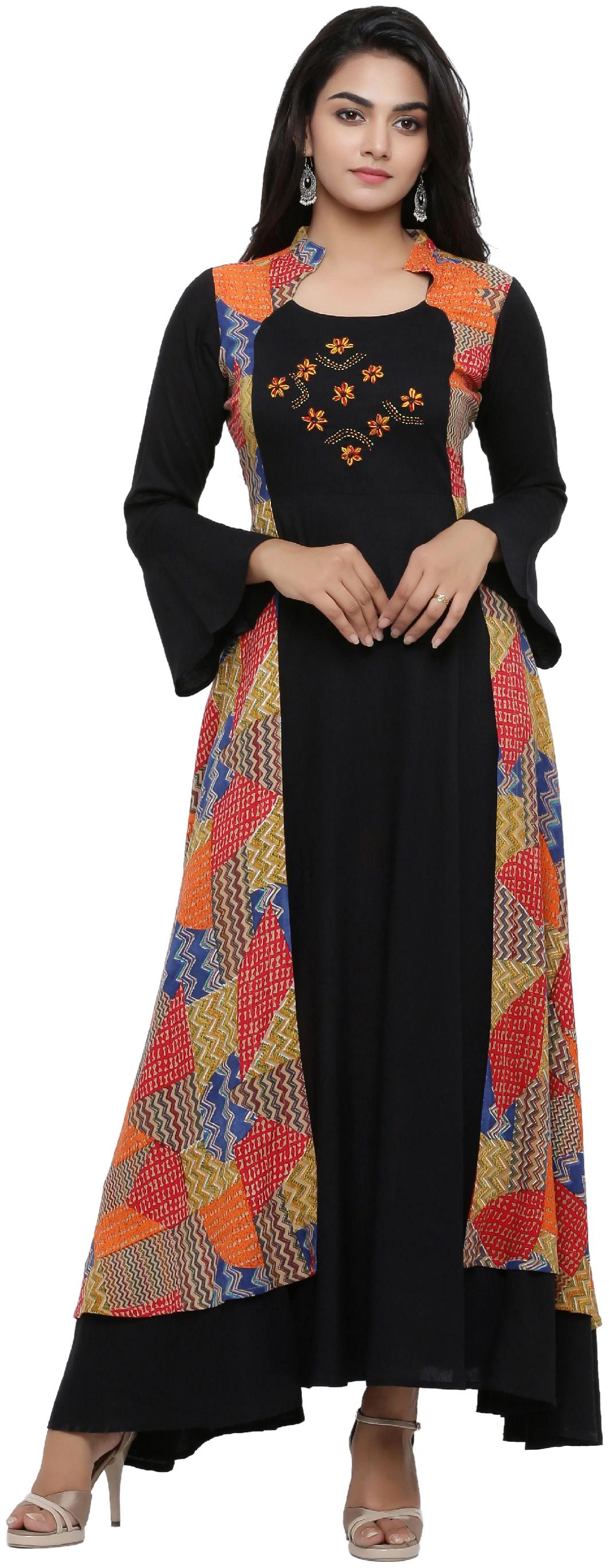 

Yash Gallery Women Rayon Black Kurti Dress