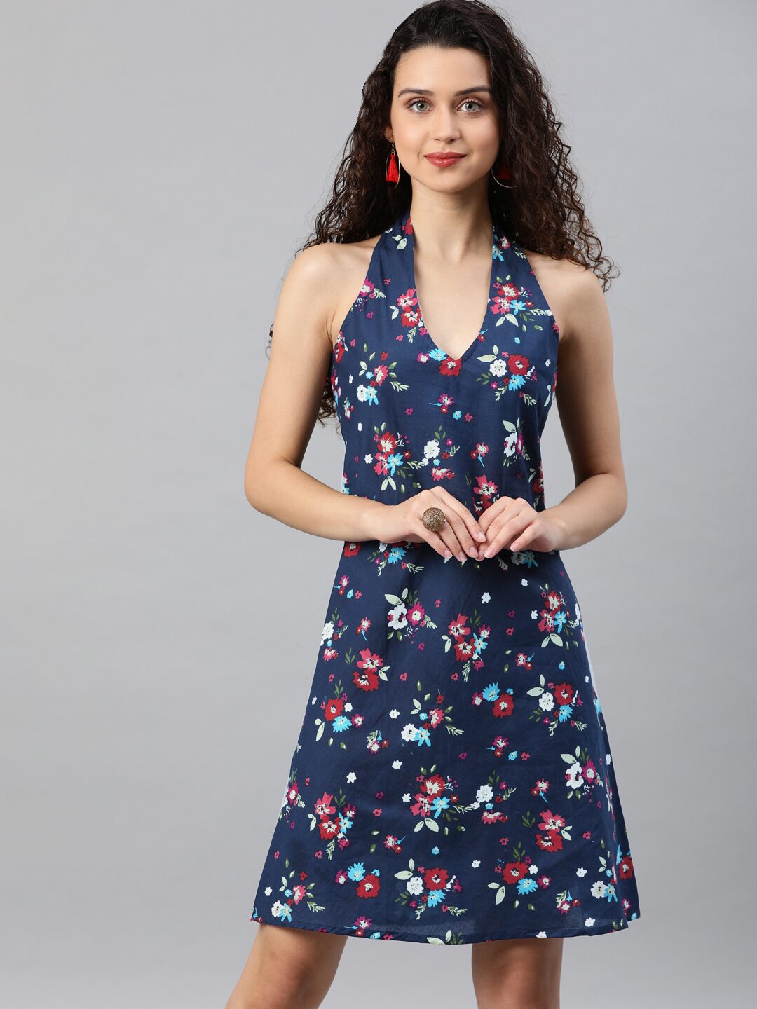

Yash Gallery Blue Solid A-line dress