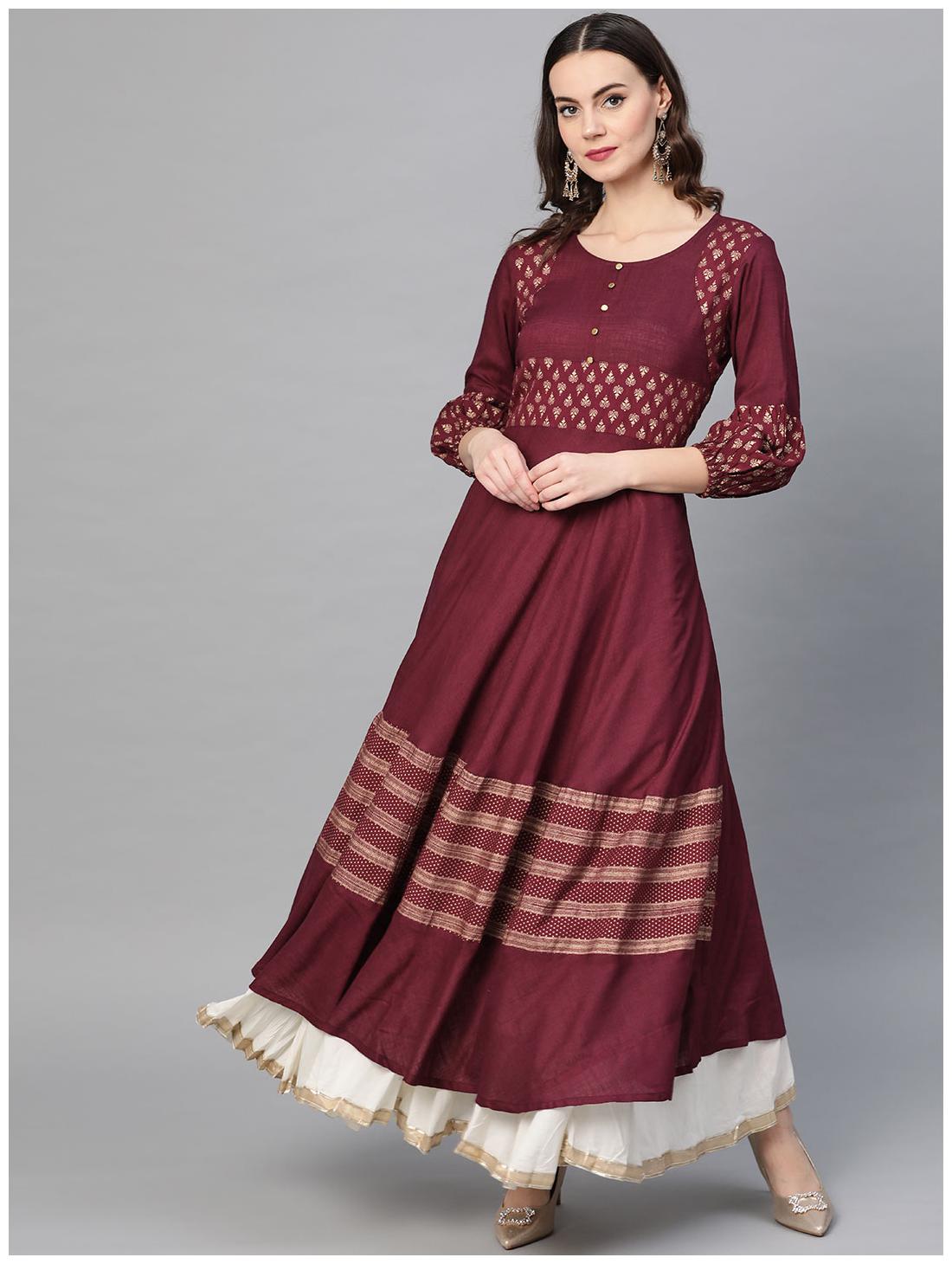 

Yash Gallery Women Purple Printed Anarkali Kurta