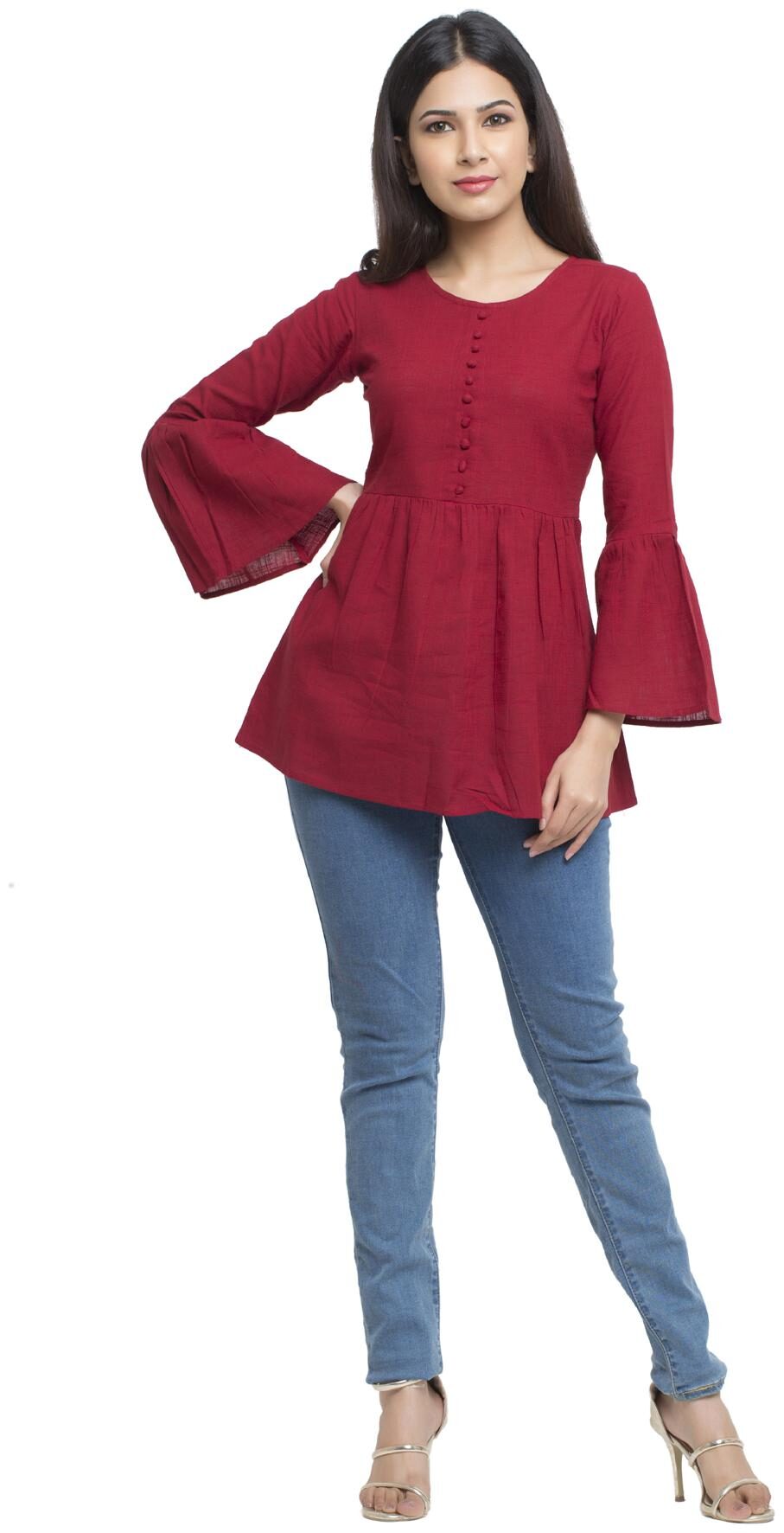 

Yash Gallery Women Solid Regular top - Maroon