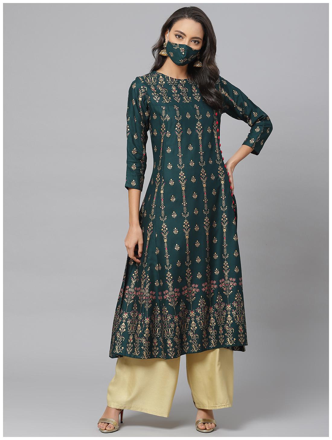 

Yash Gallery Women Green Floral Anarkali Kurta