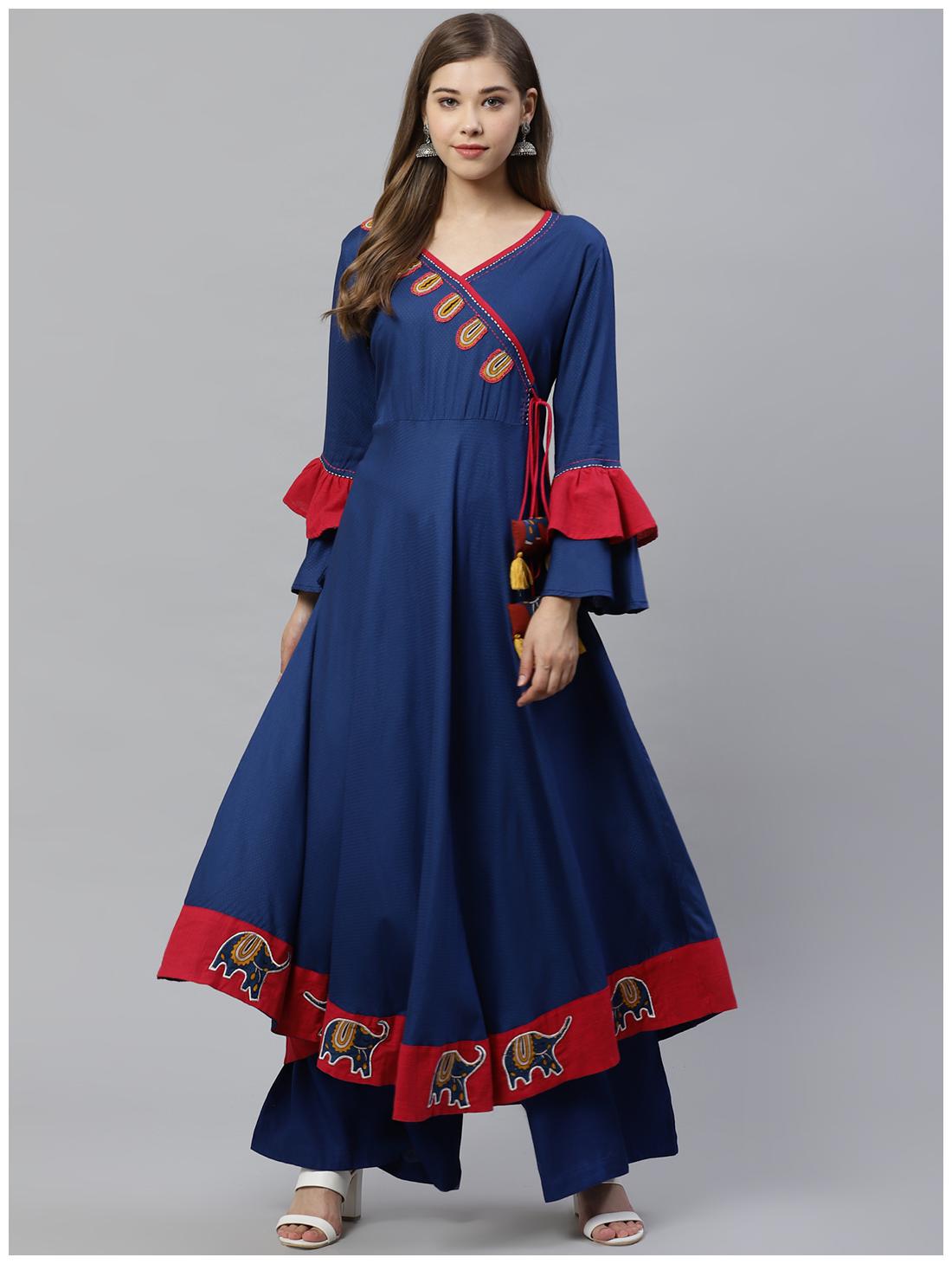 

Yash Gallery Women Blue Printed Fit and Flare Kurta