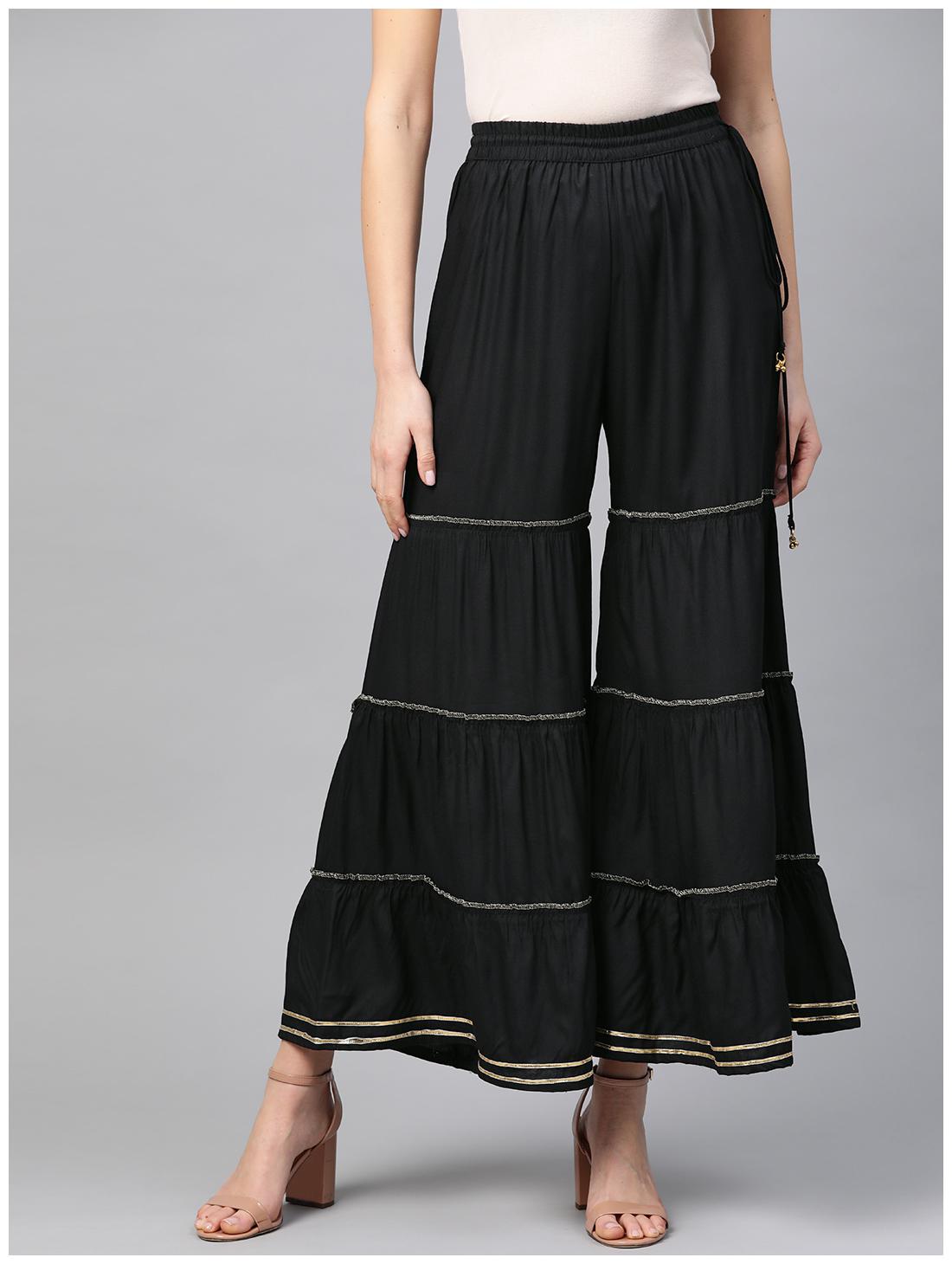 

Yash Gallery Black Solid Wide Leg Palazzo