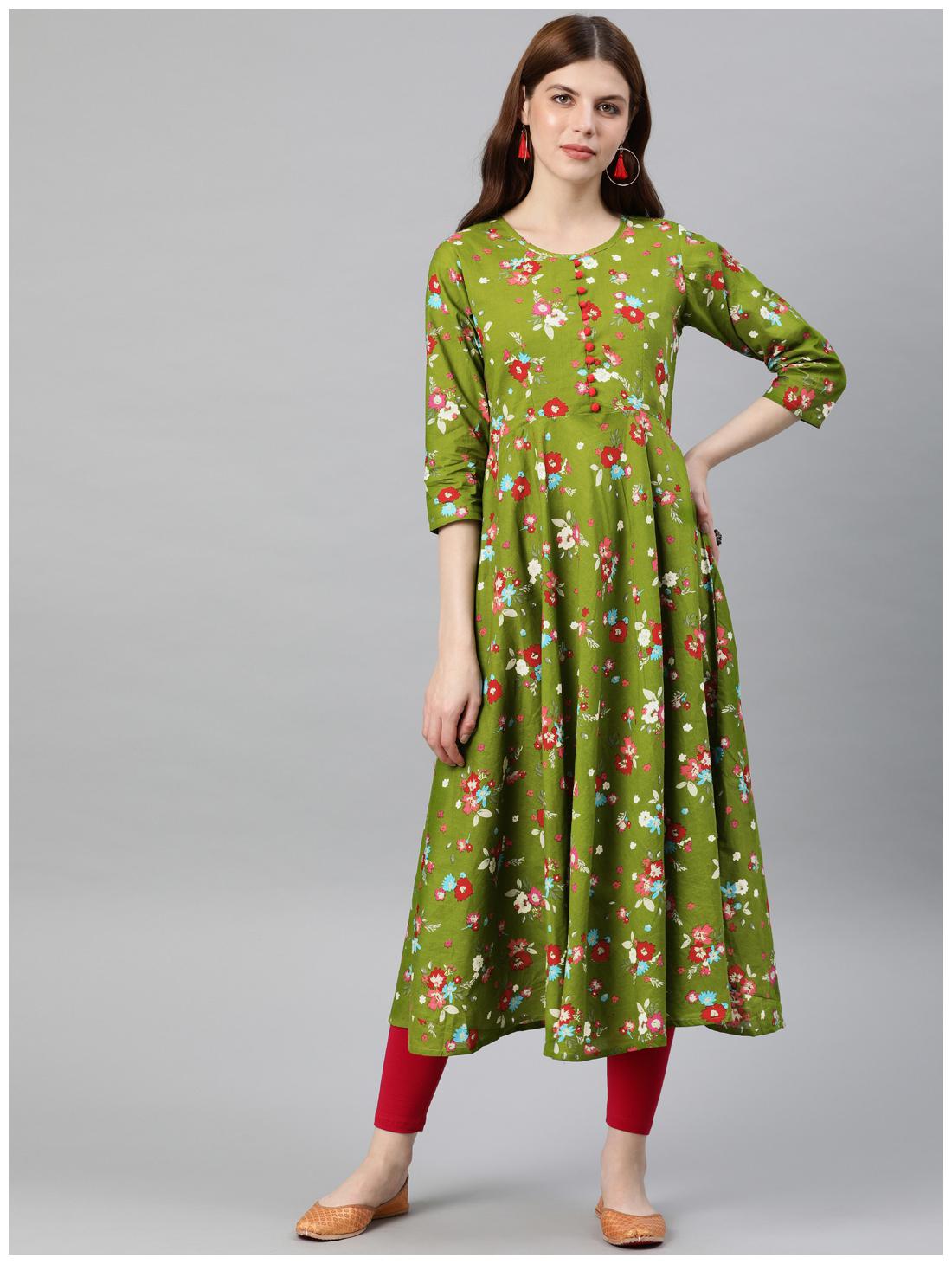 

Yash Gallery Women Green Floral Anarkali Kurta