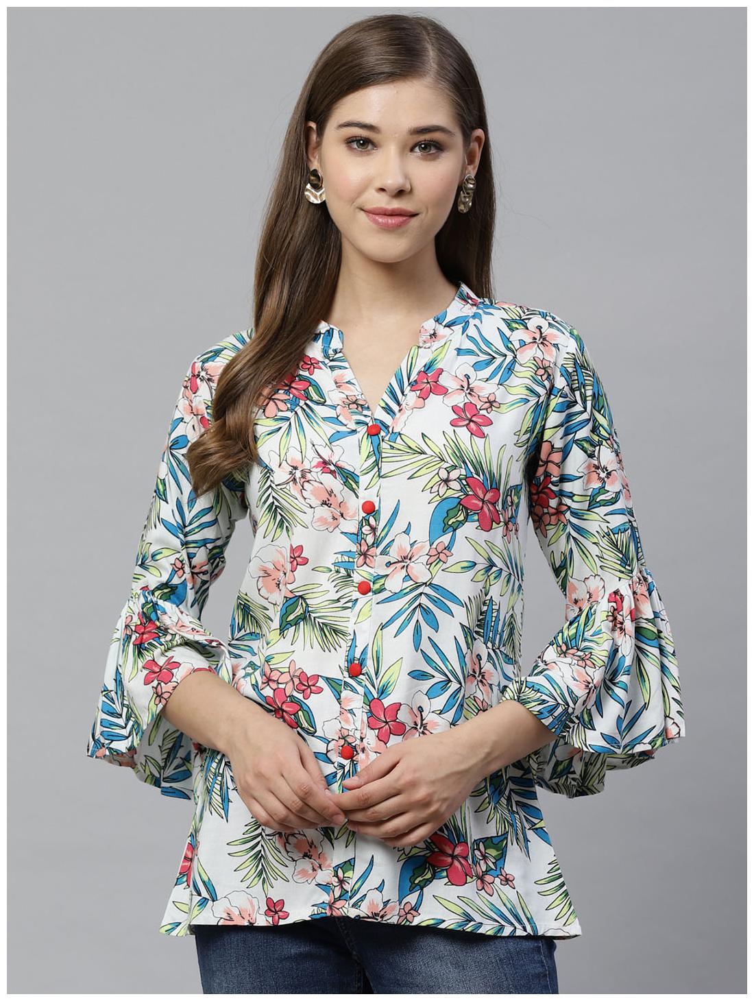 

Yash Gallery Women White Floral Regular Fit Shirt