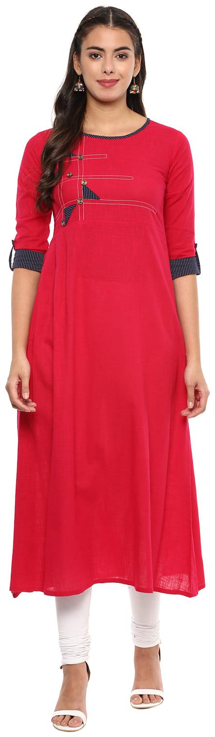 

YASH GALLERY Womens Cotton Slub Patch Work A-Line Kurta