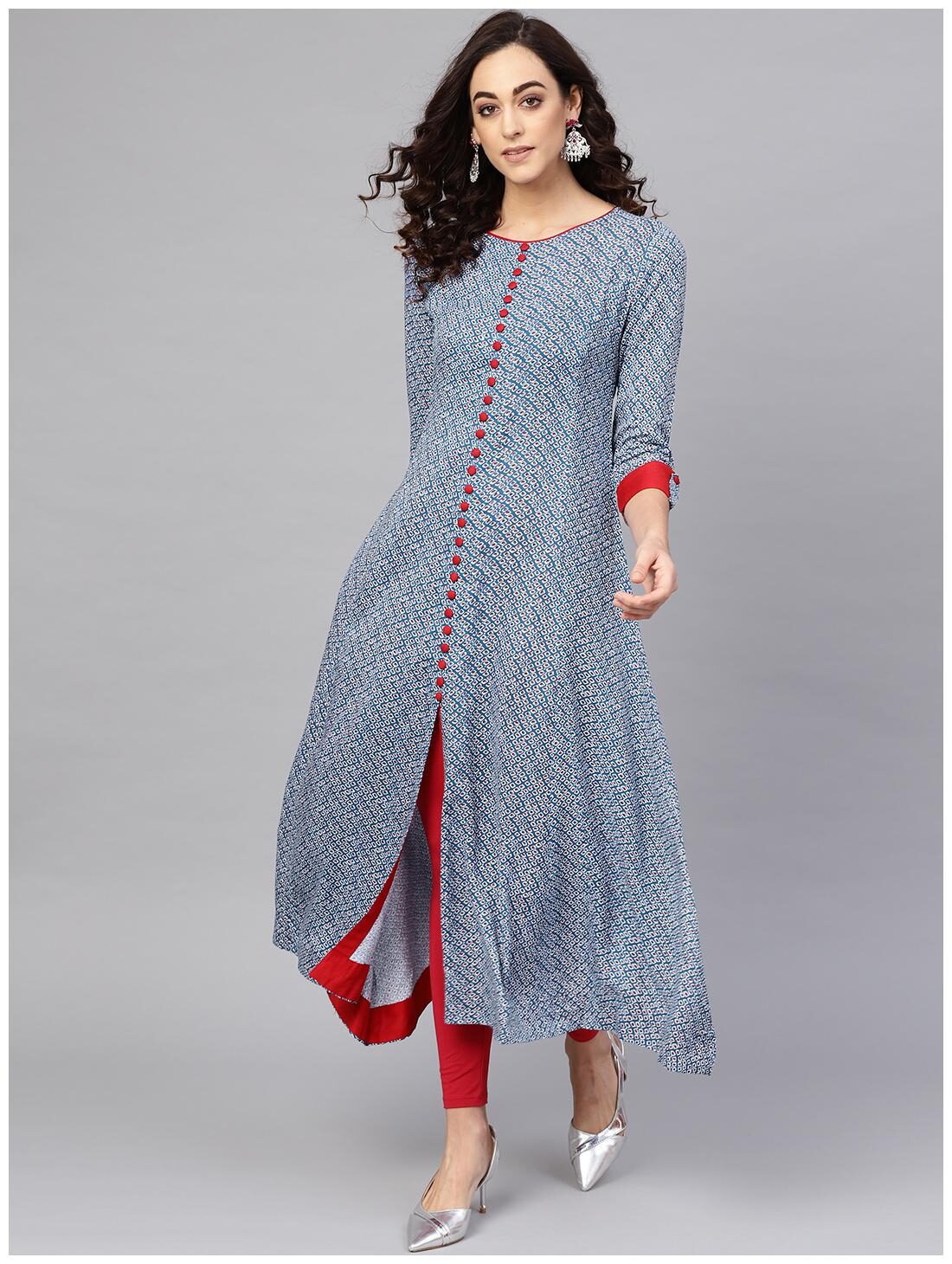 

Yash Gallery Women Rayon A Line Kurta -Blue