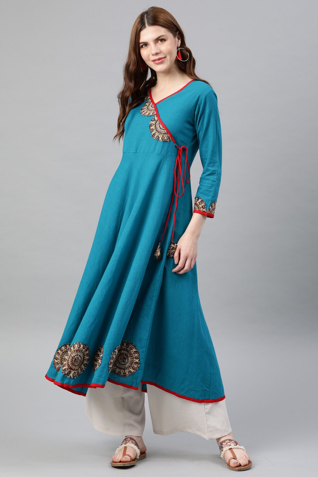 

Yash Gallery Women Blue Printed Angrakha Kurta