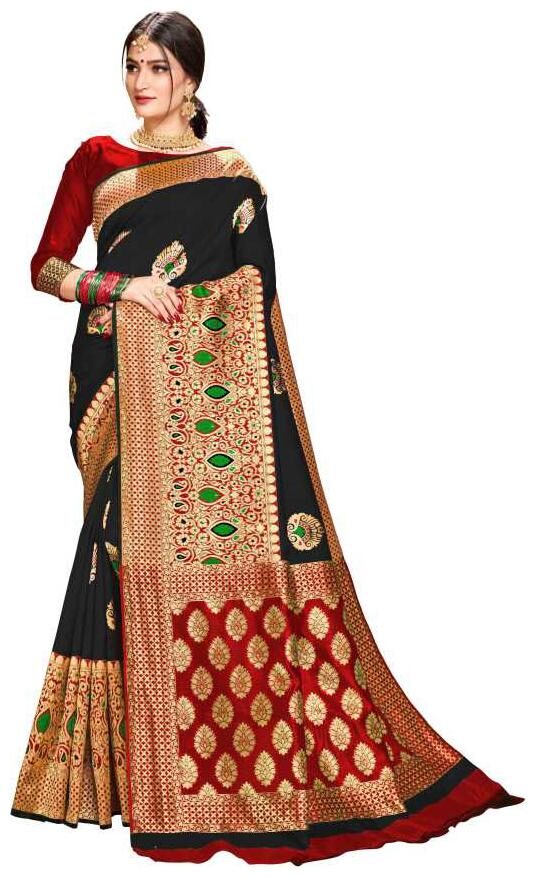 

Yasubee Fashion Heavy Banarasi Silk Saree With Blouse Black